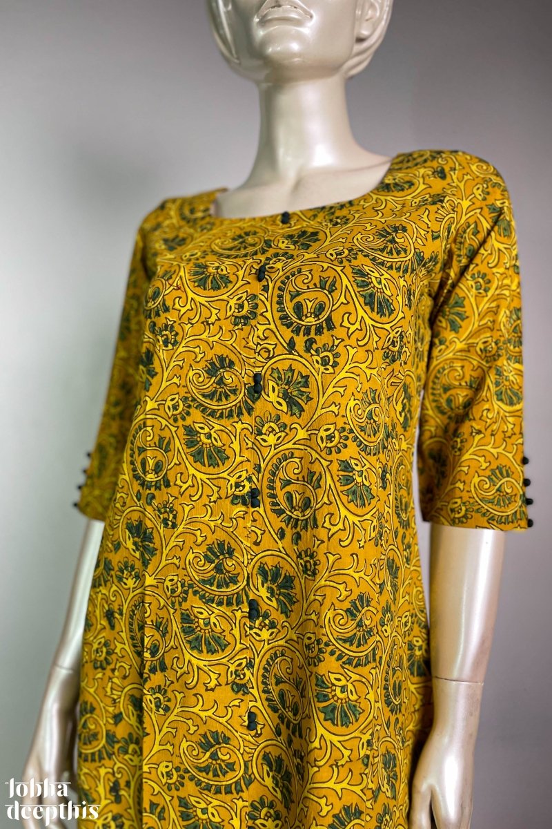 Floral Vines on Turmeric Aline Kurta - Lobha Deepthis