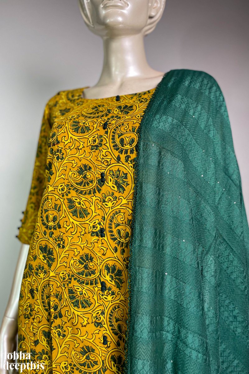 Floral Vines on Turmeric Aline Kurta - Lobha Deepthis