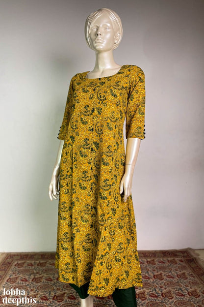 Floral Vines on Turmeric Aline Kurta - Lobha Deepthis