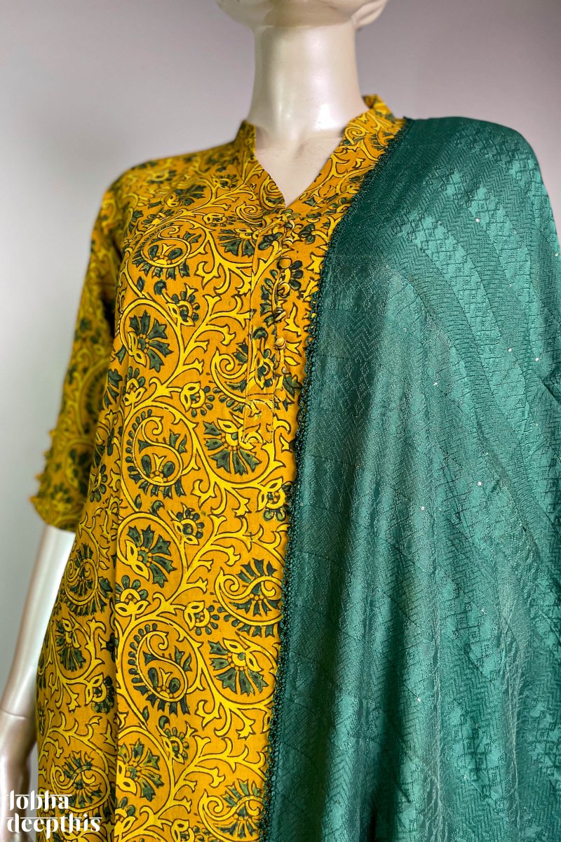 Floral Vines on Turmeric Collar Kurta - Lobha Deepthis