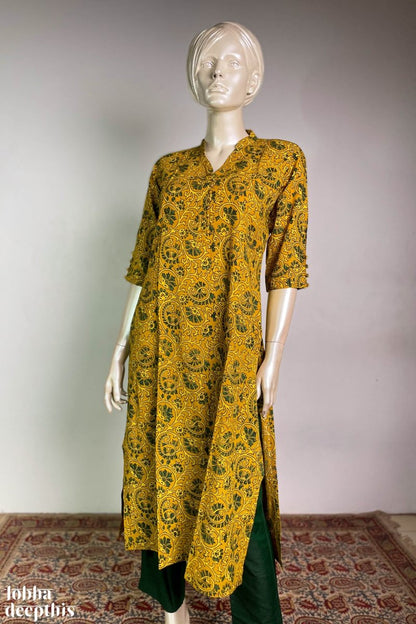 Floral Vines on Turmeric Collar Kurta - Lobha Deepthis