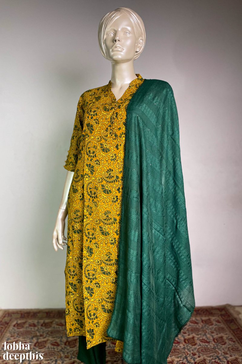 Floral Vines on Turmeric Collar Kurta - Lobha Deepthis