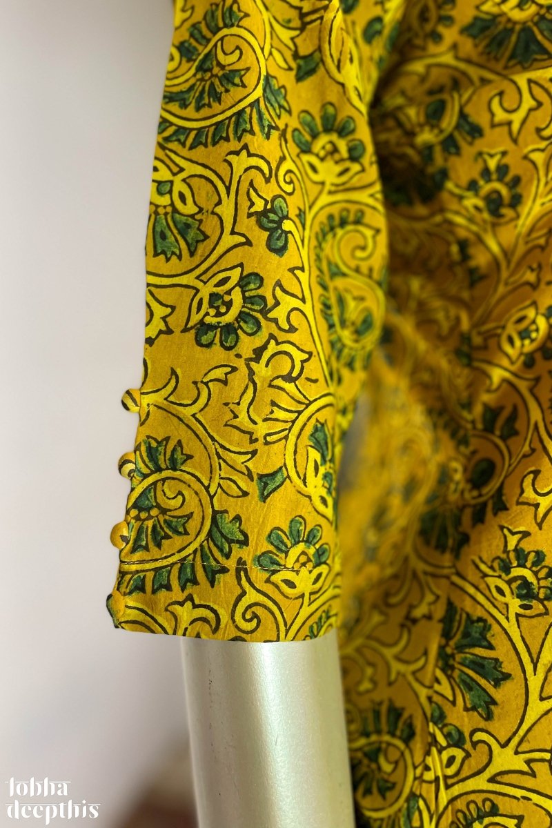 Floral Vines on Turmeric Collar Kurta - Lobha Deepthis