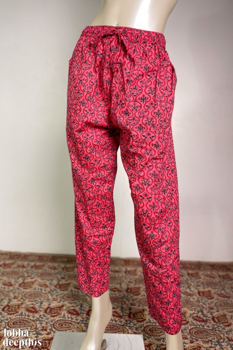 Florals on Dark Pink Sanganeri Co-ord Set - Lobha Deepthis