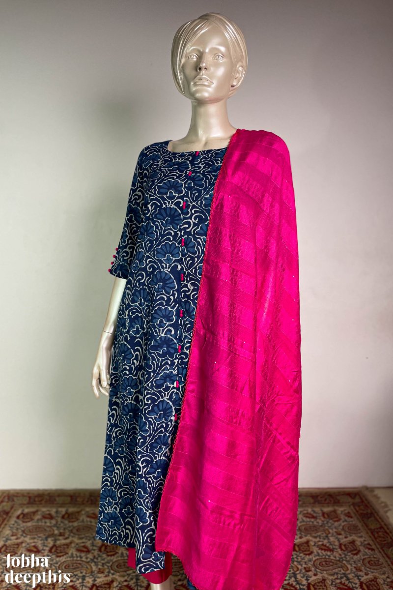 Florals on Indigo Aline Kurta - Lobha Deepthis