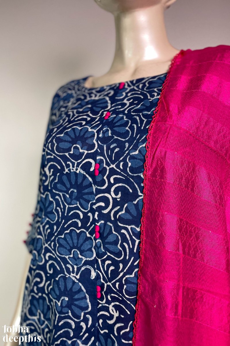 Florals on Indigo Aline Kurta - Lobha Deepthis