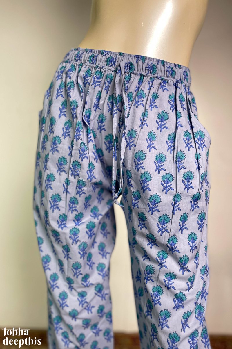 Florals on Sea Blue Sanganeri Co-ord Set - Lobha Deepthis