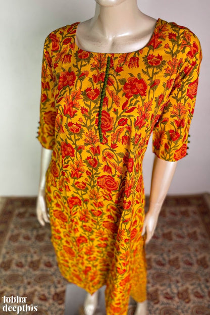 Florals on Yellow Sanganeri Co-ord Set - Lobha Deepthis