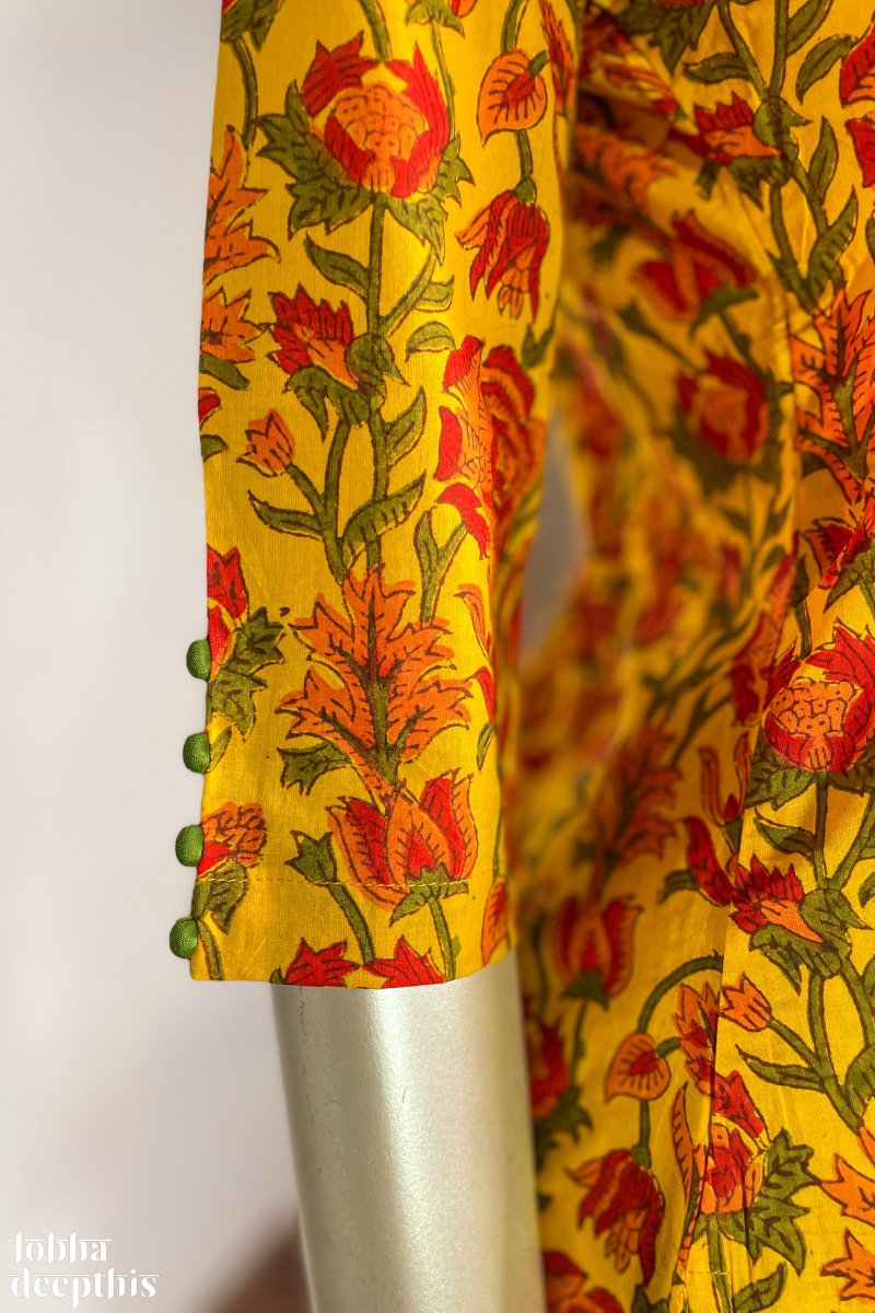 Florals on Yellow Sanganeri Co-ord Set - Lobha Deepthis