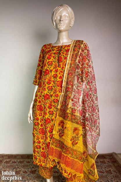 Florals on Yellow Sanganeri Co-ord Set - Lobha Deepthis