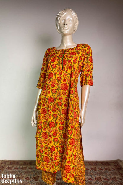 Florals on Yellow Sanganeri Co-ord Set - Lobha Deepthis