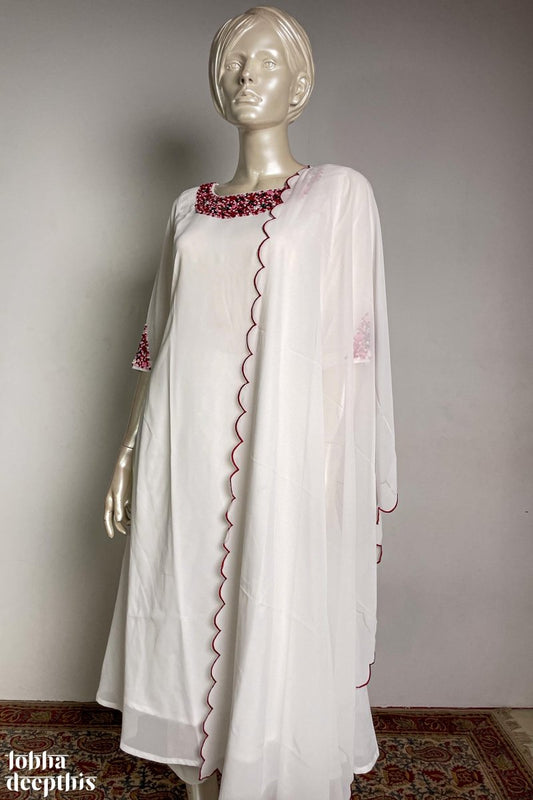 Flower Knots on White Georgette Kurta - Lobha Deepthis