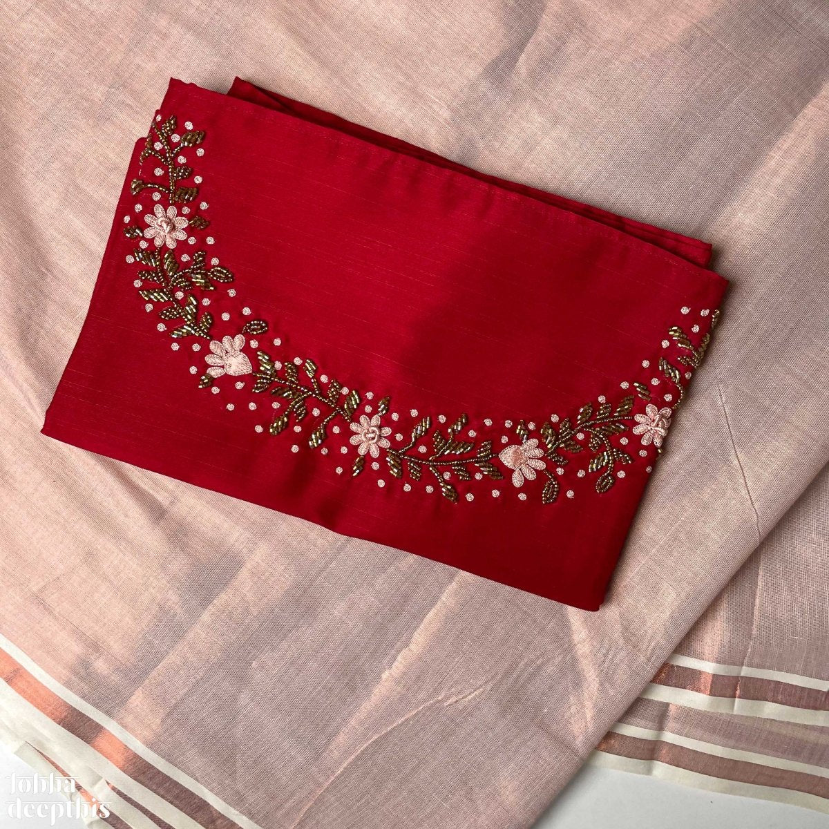 Heavy beads and #stonework #Saree with unstitched blouse material