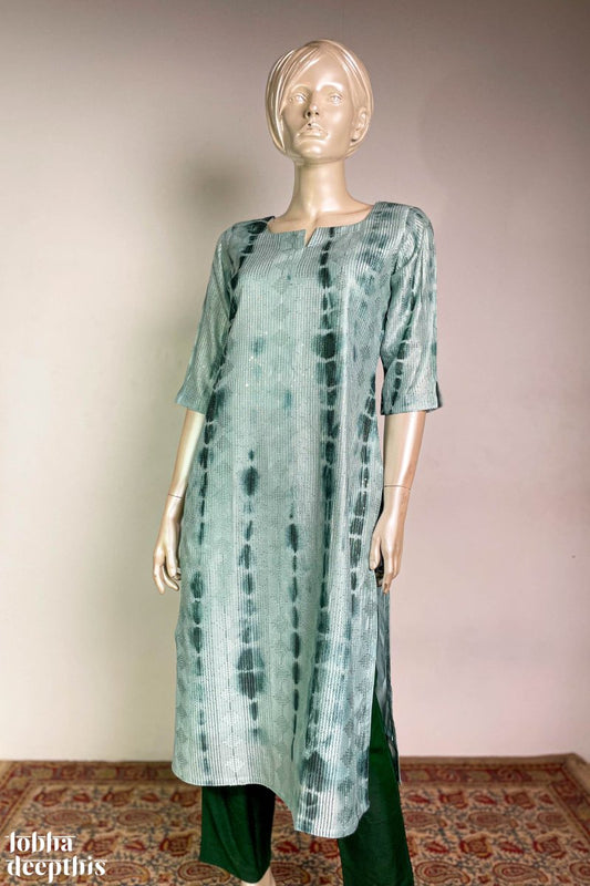 Green Shibori Round Neck Kurta - Lobha Deepthis