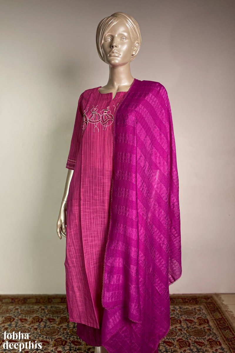 Hand Embroidered Pink South Cotton Kurta - Lobha Deepthis