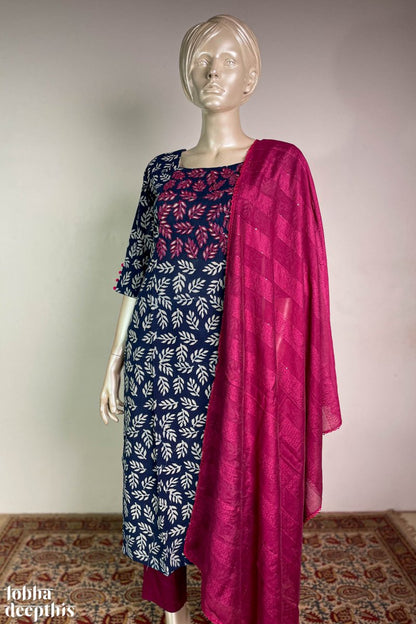 Hand Embroidery on Indigo Straight Kurta - Lobha Deepthis