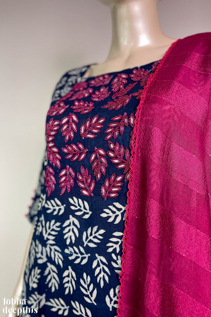 Hand Embroidery on Indigo Straight Kurta - Lobha Deepthis