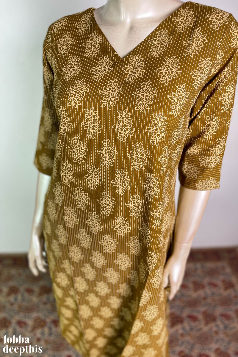 Kantha Florals Mustard Kurta Co-ord Set - Lobha Deepthis