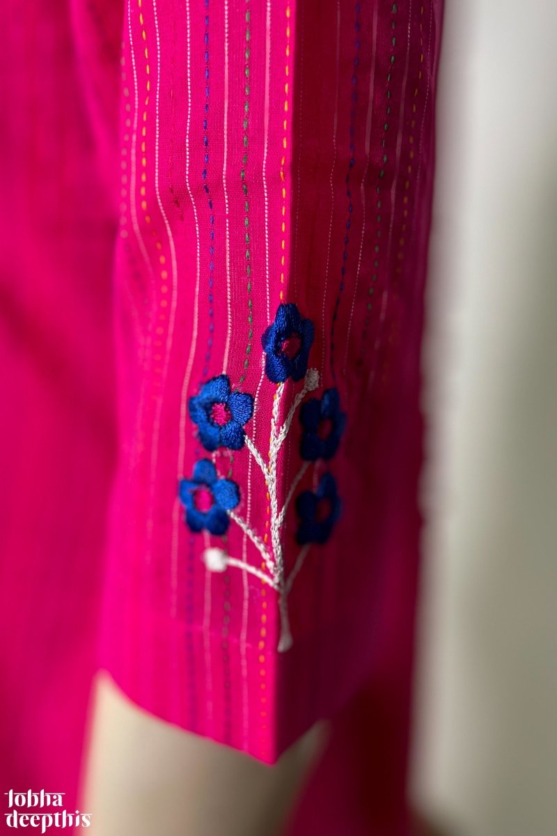 Kantha Kala: Embroidery on Rani Pink Kurta - LOBHA DEEPTHIS