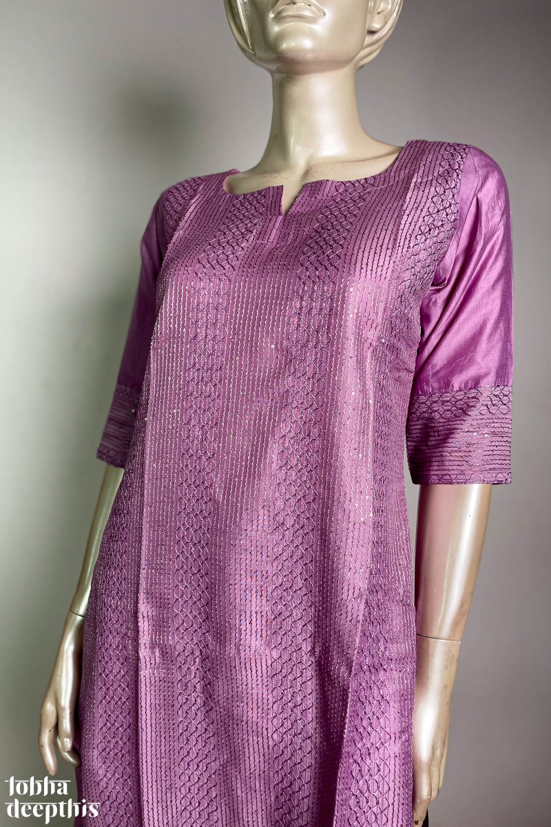 Lavender Chanderi Straight Kurta - Lobha Deepthis