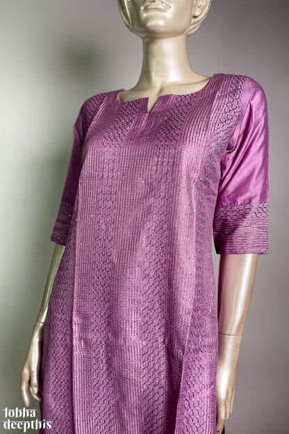 Lavender Chanderi Straight Kurta - Lobha Deepthis