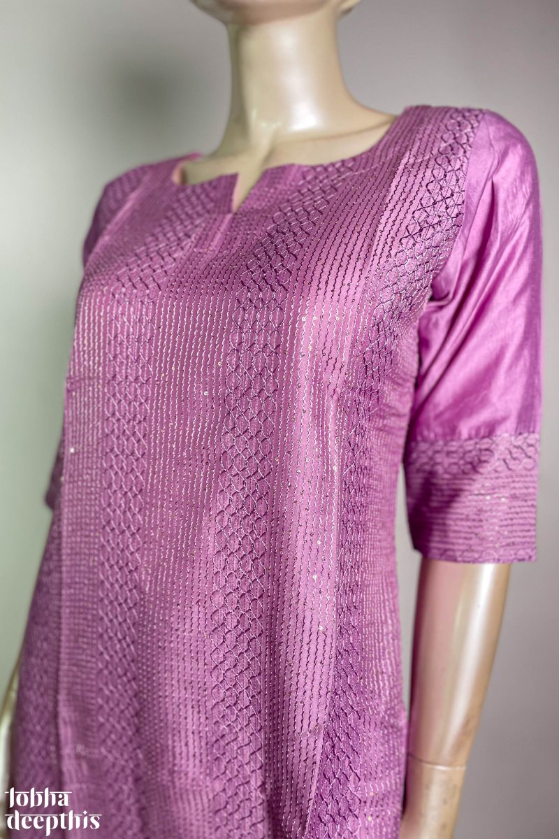 Lavender Chanderi Straight Kurta - Lobha Deepthis