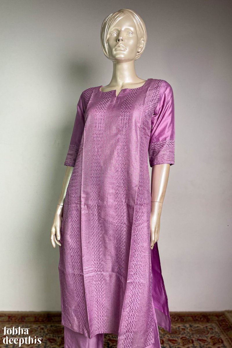 Lavender Chanderi Straight Kurta - Lobha Deepthis