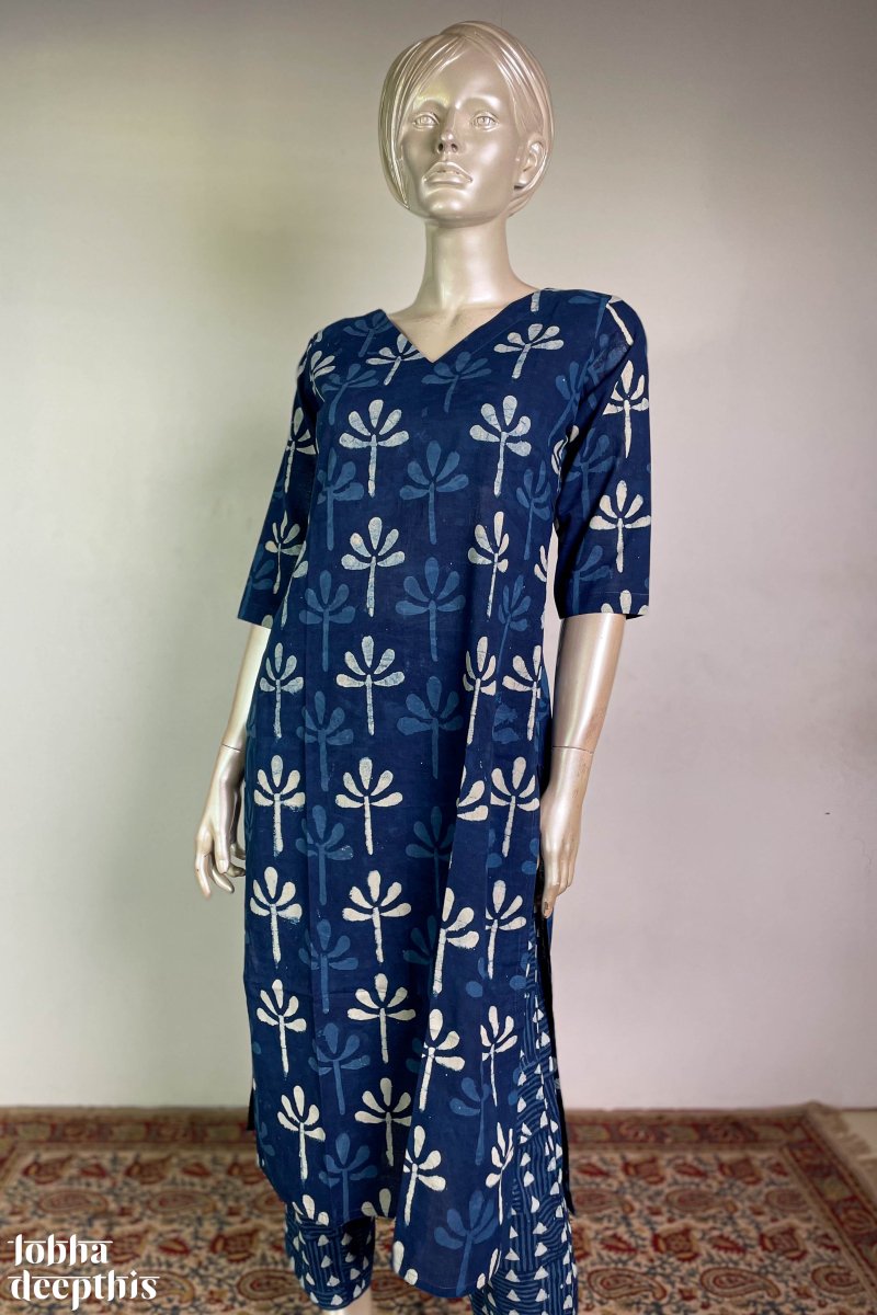 Leaves on Indigo Straight Kurta - Lobha Deepthis