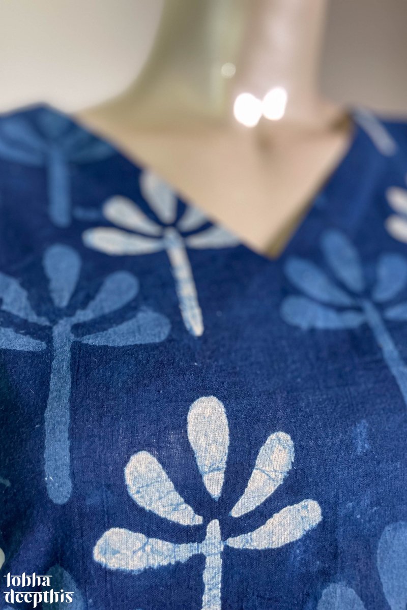 Leaves on Indigo Straight Kurta - Lobha Deepthis