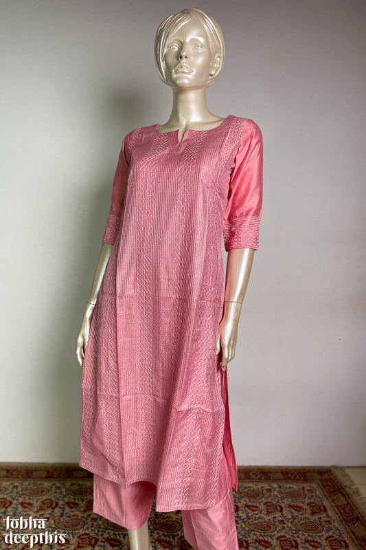 Light Pink Chanderi Straight Kurta - Lobha Deepthis