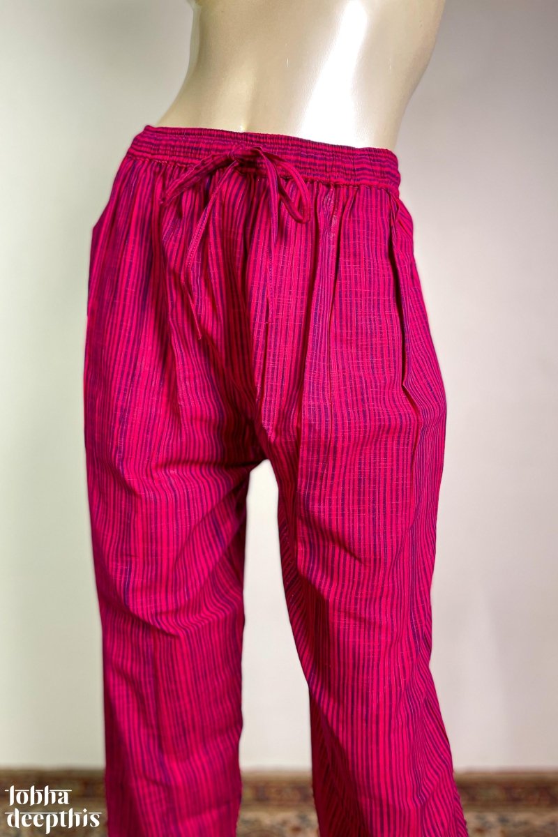 Magenta South Cotton Straight Pants - Lobha Deepthis