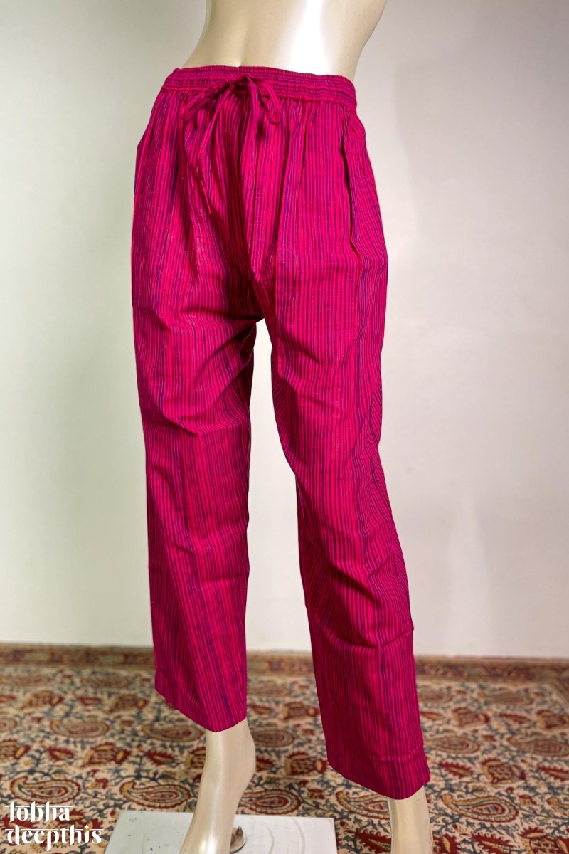 Magenta South Cotton Straight Pants - Lobha Deepthis