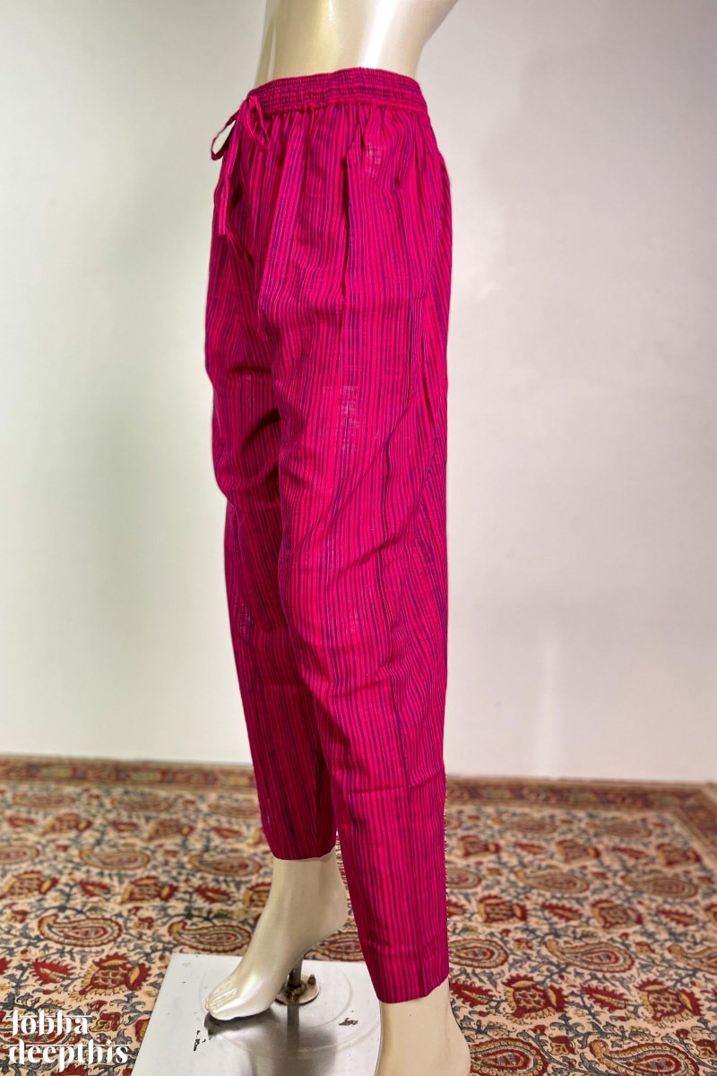 Magenta South Cotton Straight Pants - Lobha Deepthis