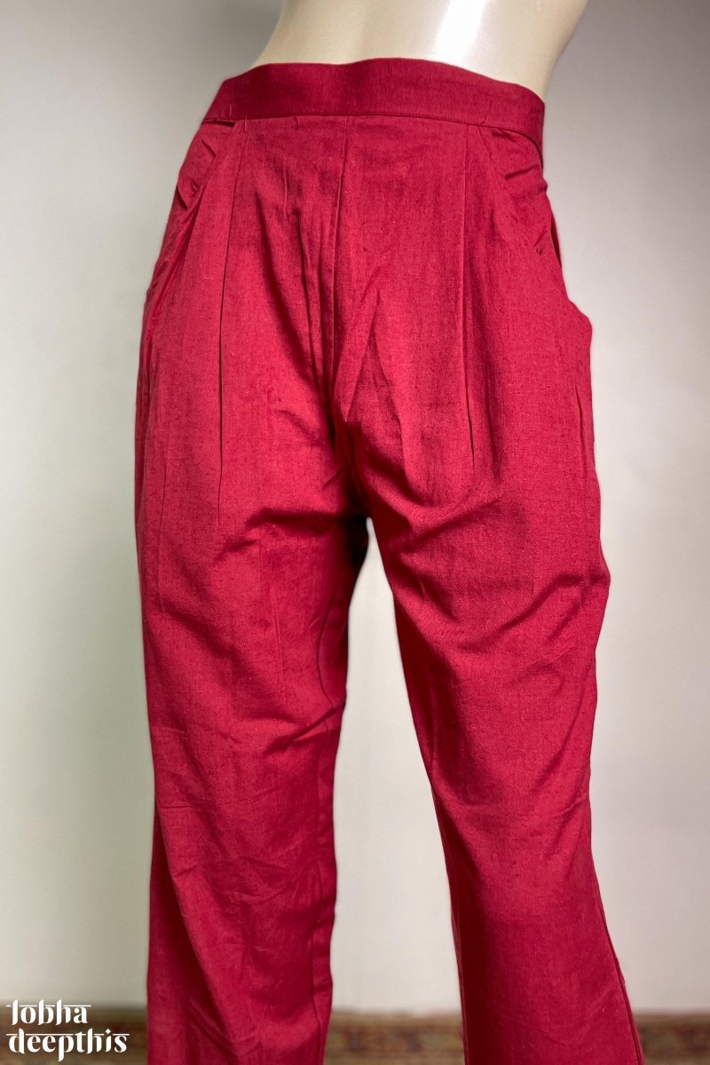 Maroon Flex Cotton Straight Pants - Lobha Deepthis