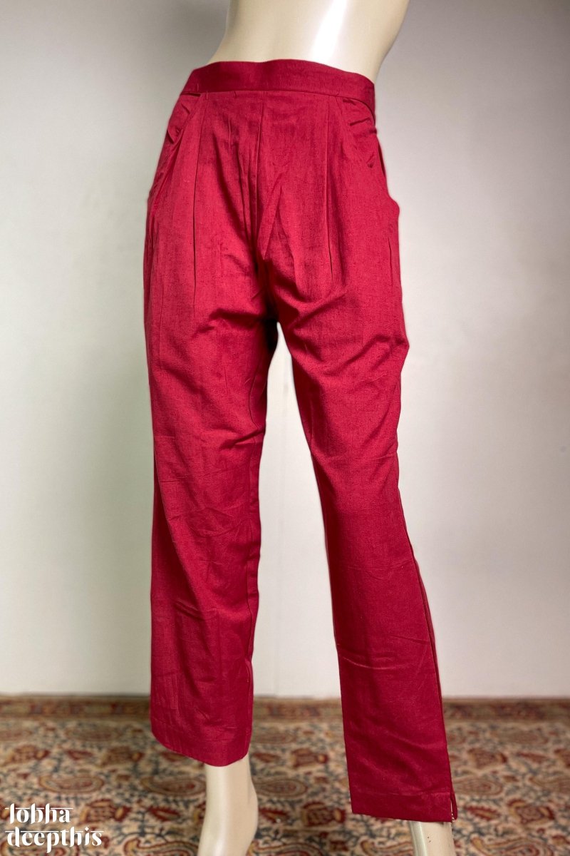 Maroon Flex Cotton Straight Pants - Lobha Deepthis