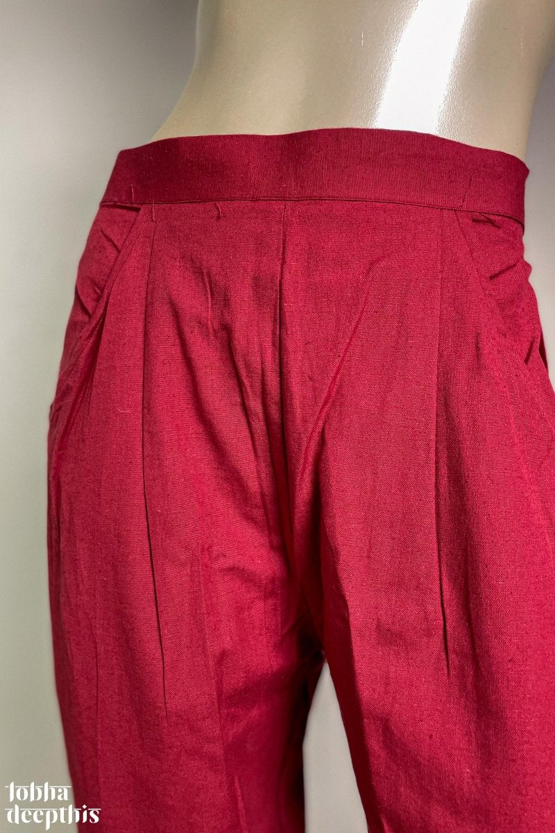 Maroon Flex Cotton Straight Pants - Lobha Deepthis