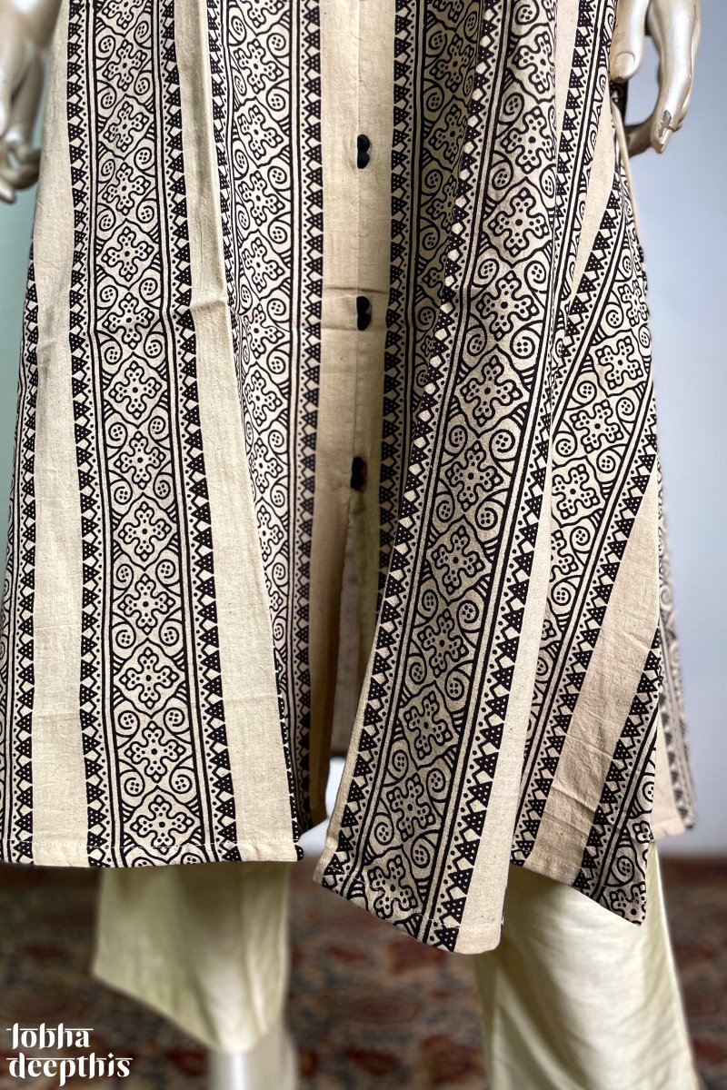 Mehndi Stripes Ivory Aline Kurta - Lobha Deepthis