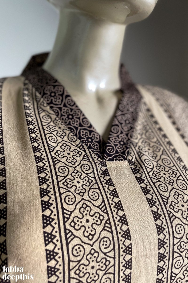 Mehndi Stripes Ivory Collar Kurta - Lobha Deepthis