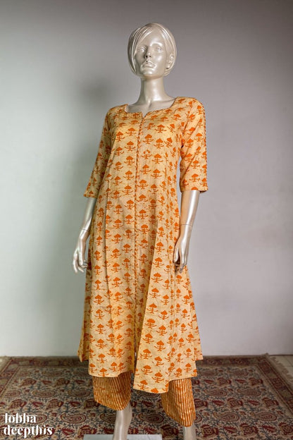 Mustard Batik Aline Co-ord Set - Lobha Deepthis