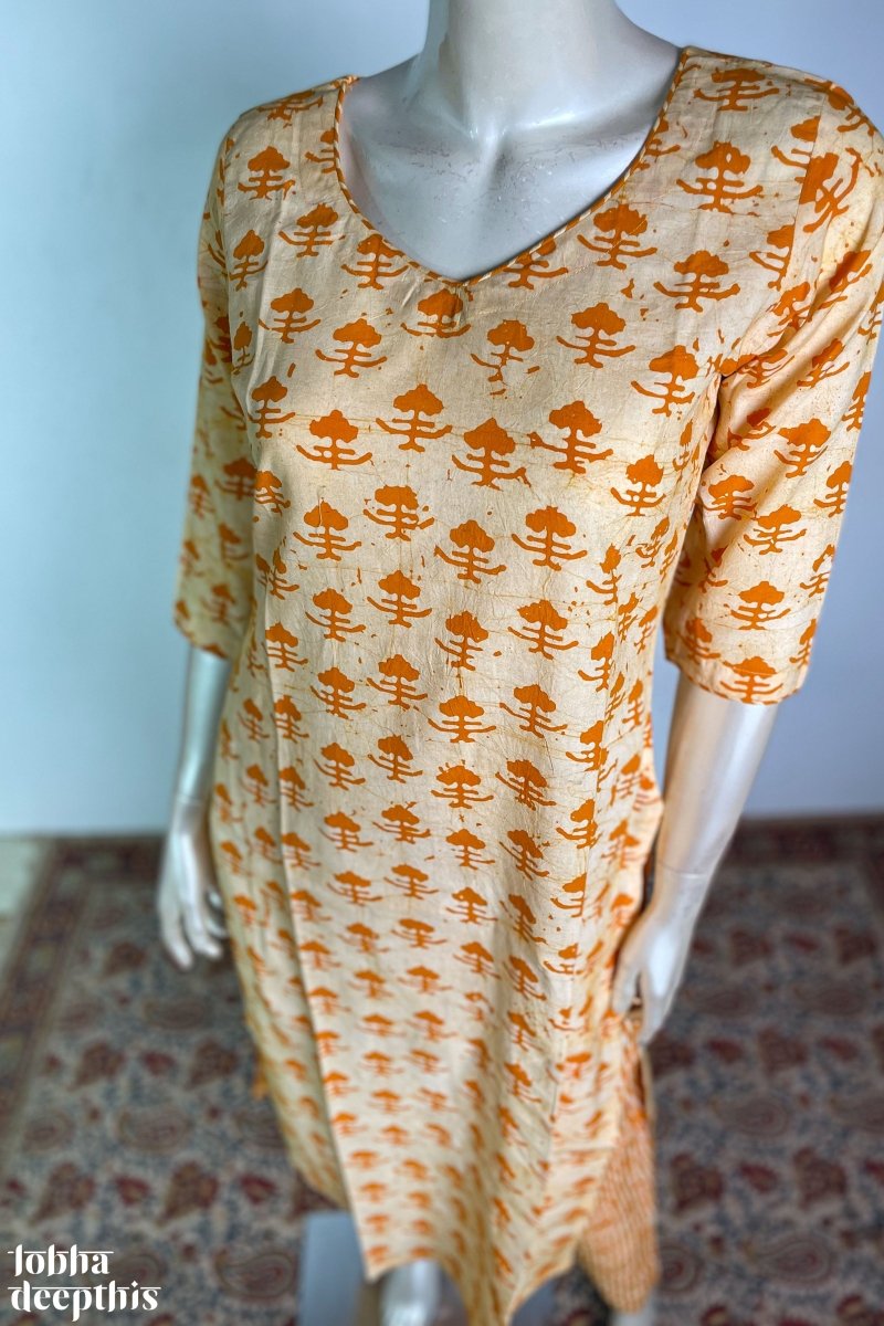 Mustard Batik Straight Co-ord Set - Lobha Deepthis