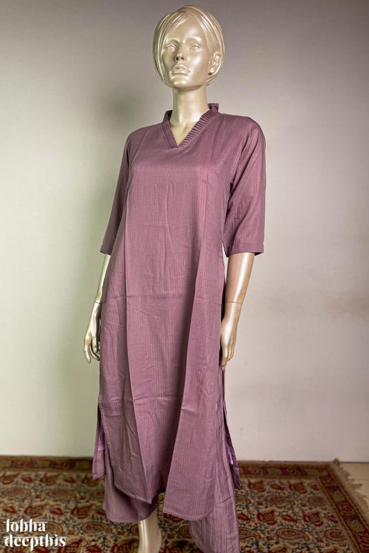 Onion Pink Nylon Silk Collar Kurta - Lobha Deepthis