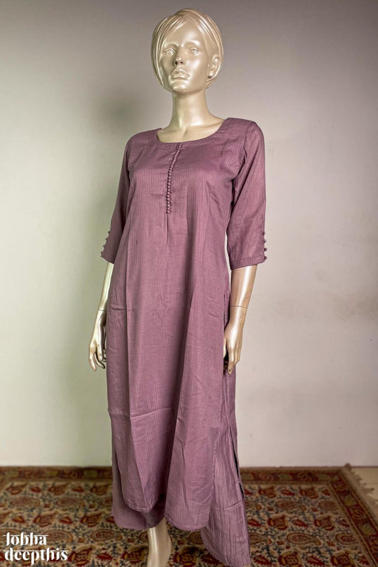 Onion Pink Nylon Silk Round Neck Kurta - Lobha Deepthis