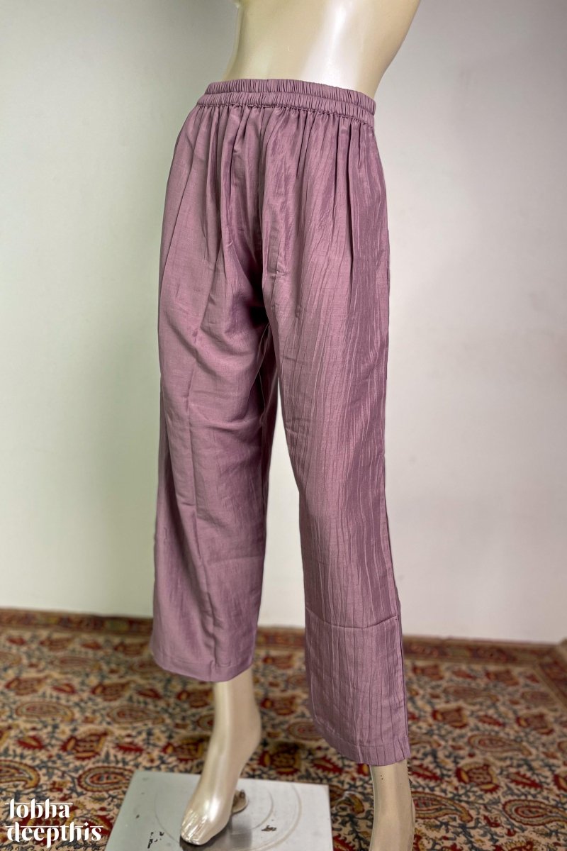 Onion Pink Nylon Silk Straight Pants - Lobha Deepthis