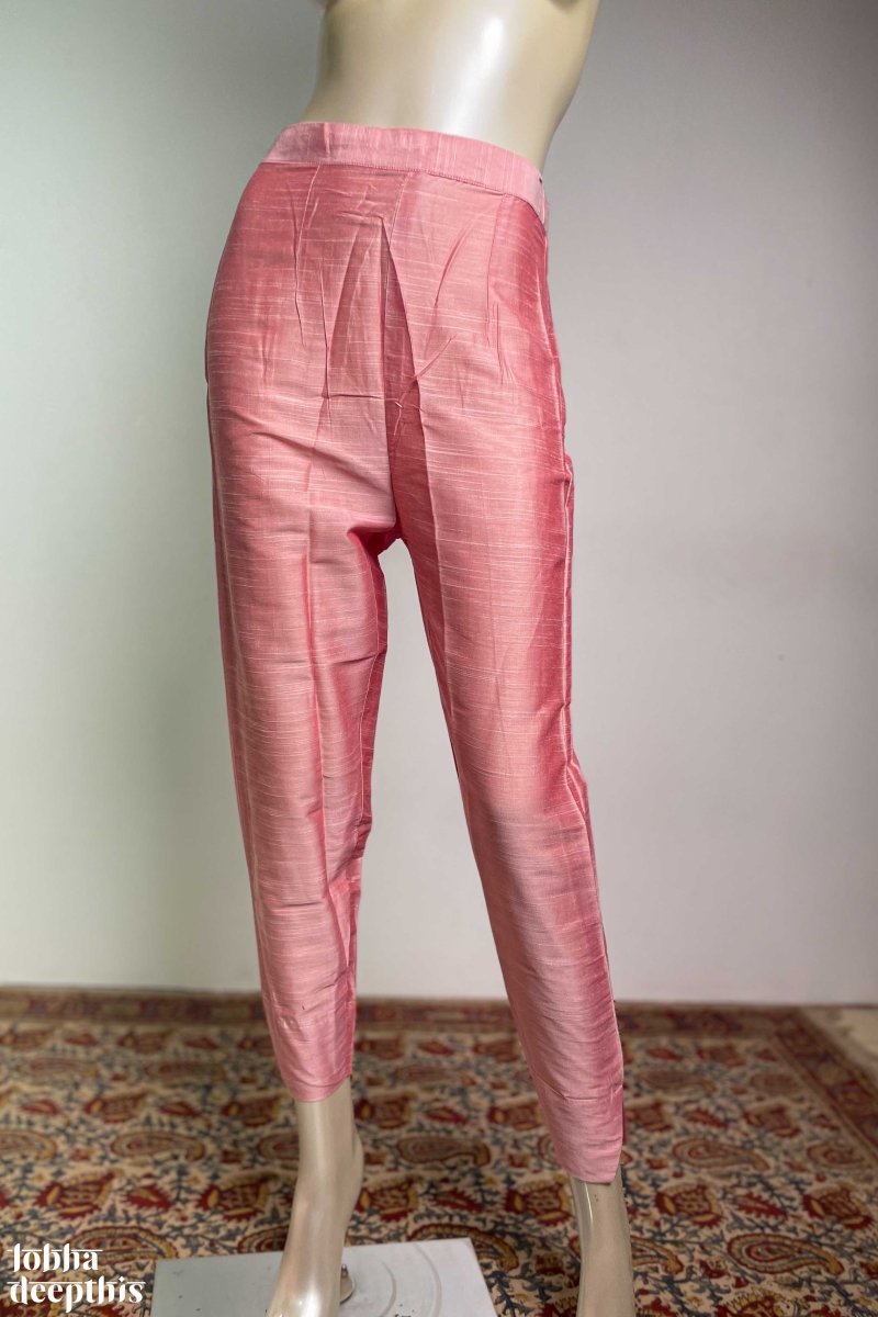 Peach Pink Slub Silk Pencil Pants - Lobha Deepthis