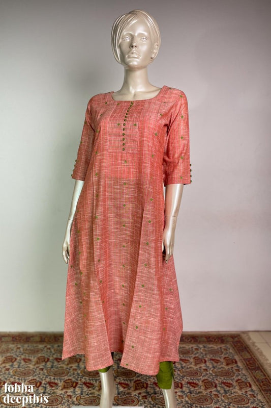 Peach South Cotton Aline Kurta - Lobha Deepthis