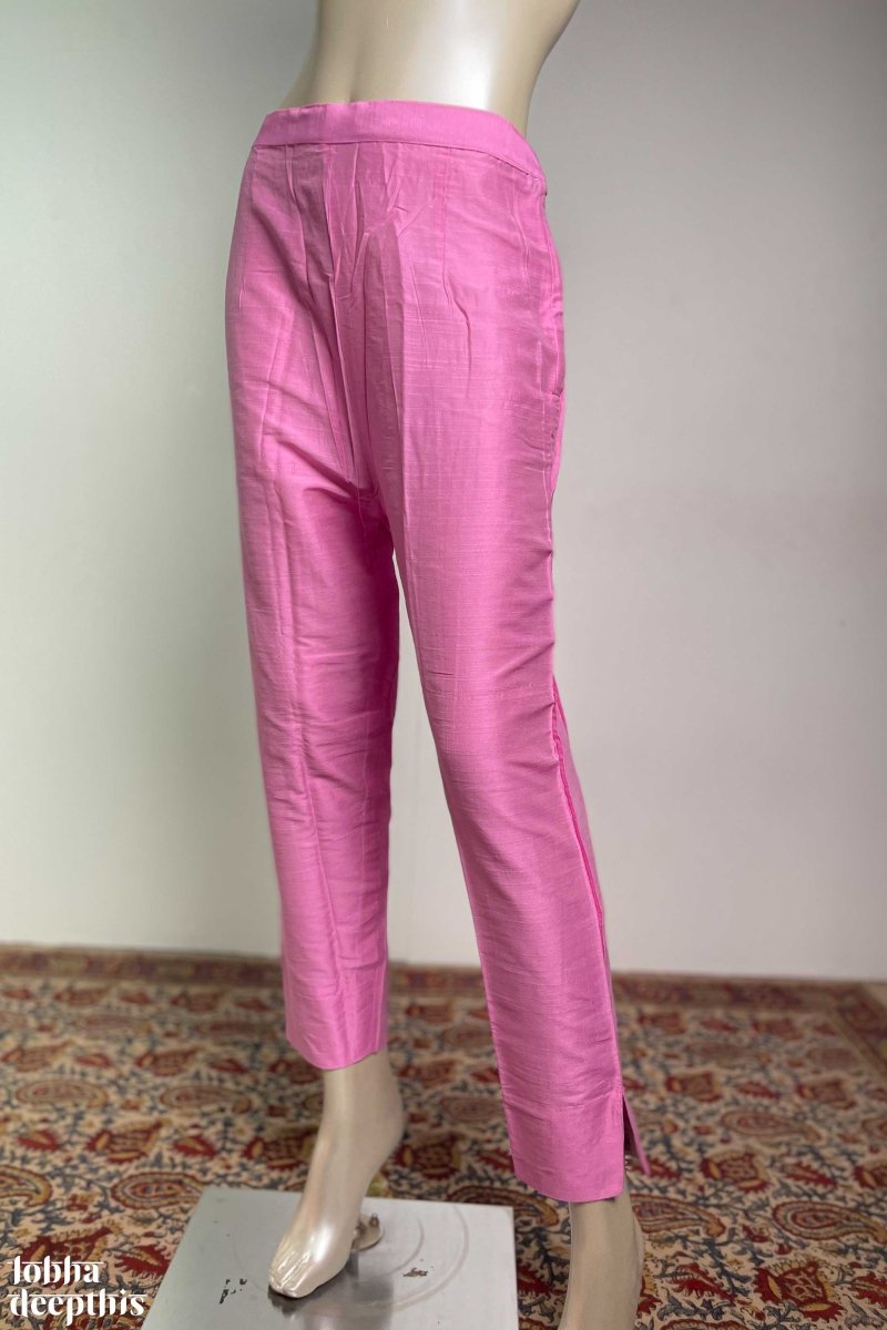 Persian Pink Slub Silk Pencil Pants - Lobha Deepthis