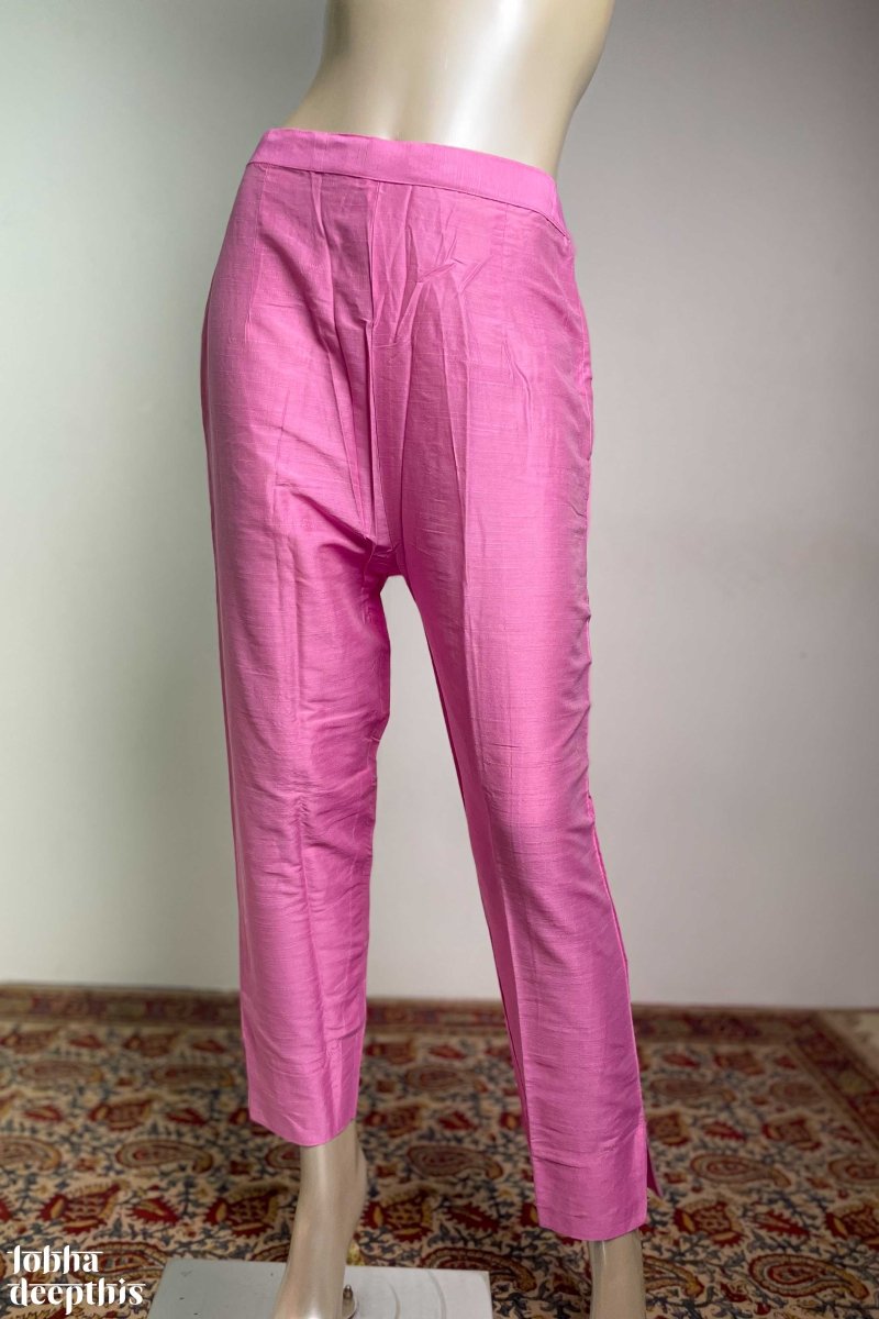 Persian Pink Slub Silk Pencil Pants - Lobha Deepthis