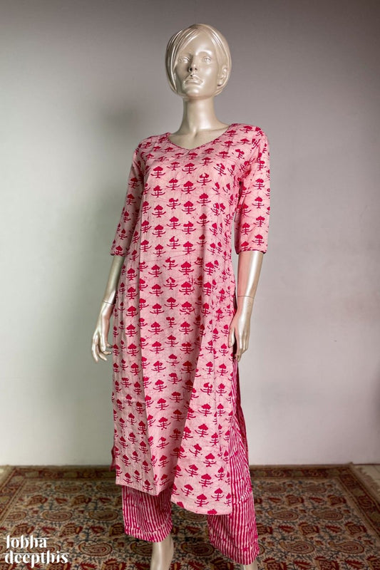 Pink Batik Straight Co-ord Set - Lobha Deepthis