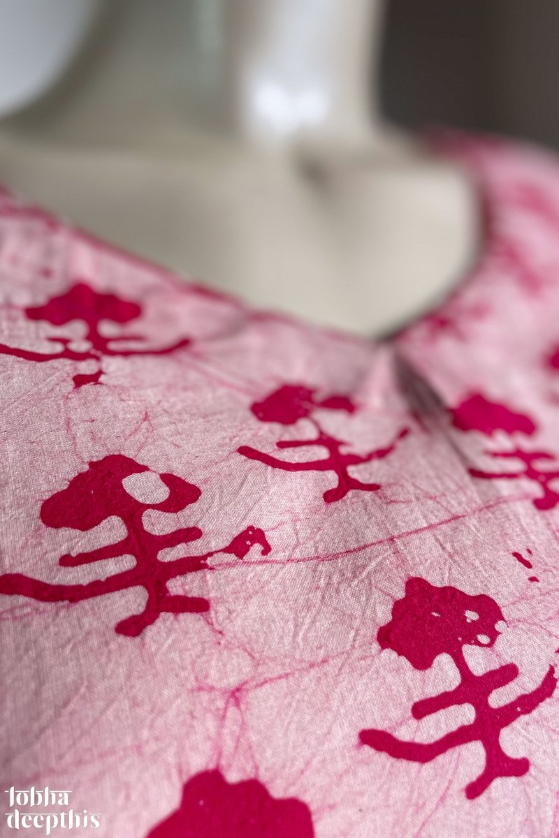Rani Pink Batik Printed Cotton Straight Co-ord Set- Lobha Deepthis