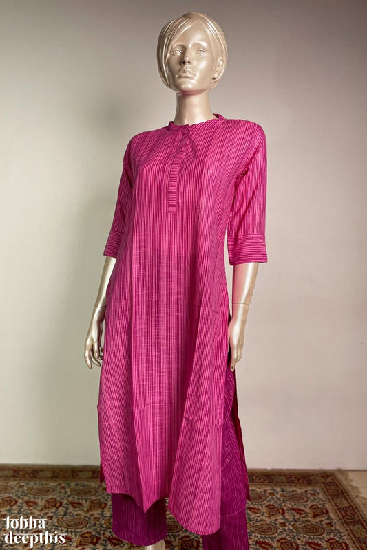 Pink South Cotton Collar Kurta - Lobha Deepthis